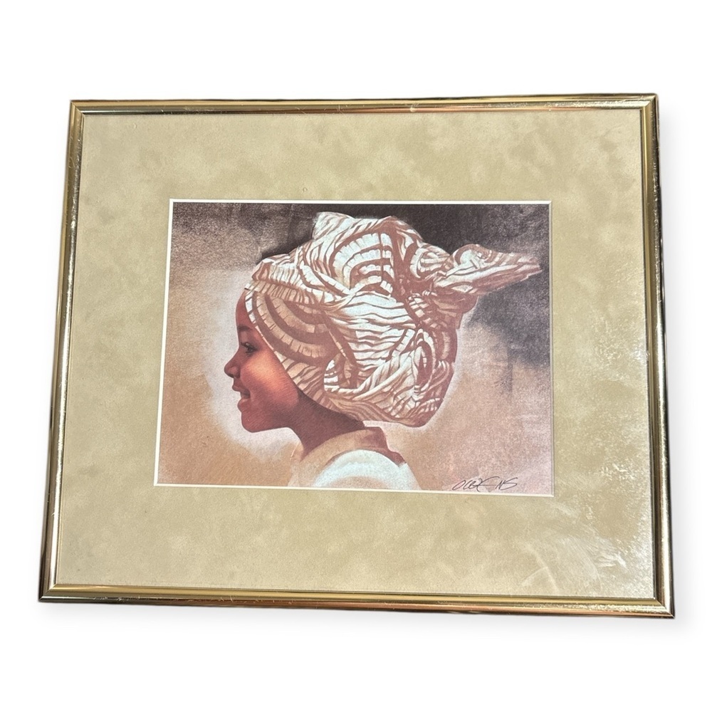 Signed Carl Owens Framed wall Art Print - African American Child Portrait